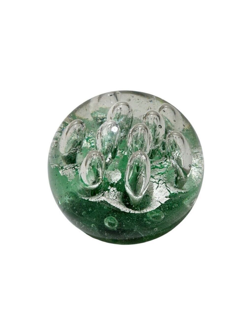 Vintage Art Glass Green Controlled Large Bubbles Paperweight 3.5" Sphere Orb
